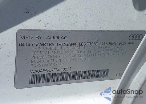 2014 Audi A4 2.0T Premium из США, поврежденный, VIN WAUAFAFL7EN040237